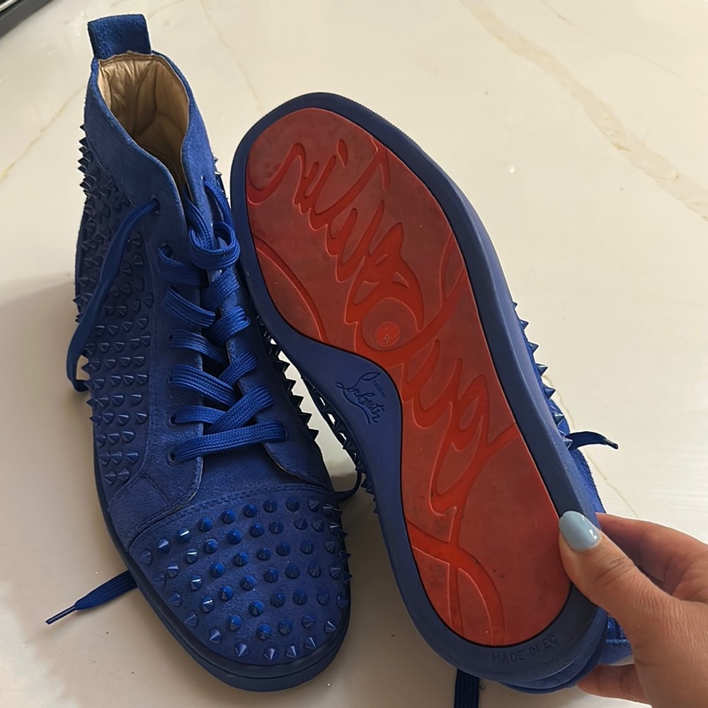 Christian Louboutin Blue Spiked High-Top Sneakers